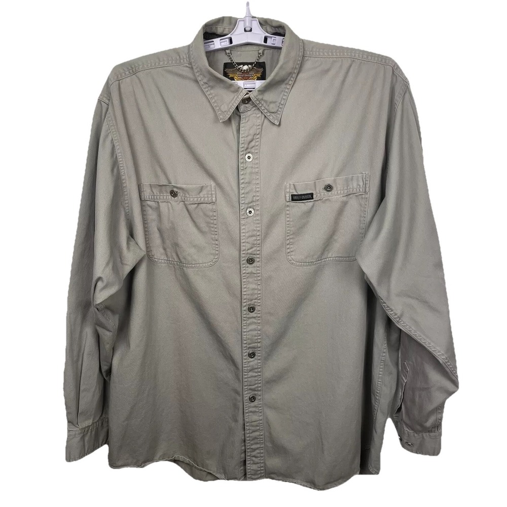 Harley Davidson Lng Sleeve Button Up Gray Shirt Embroidered SZ XXL Tall Sturgis